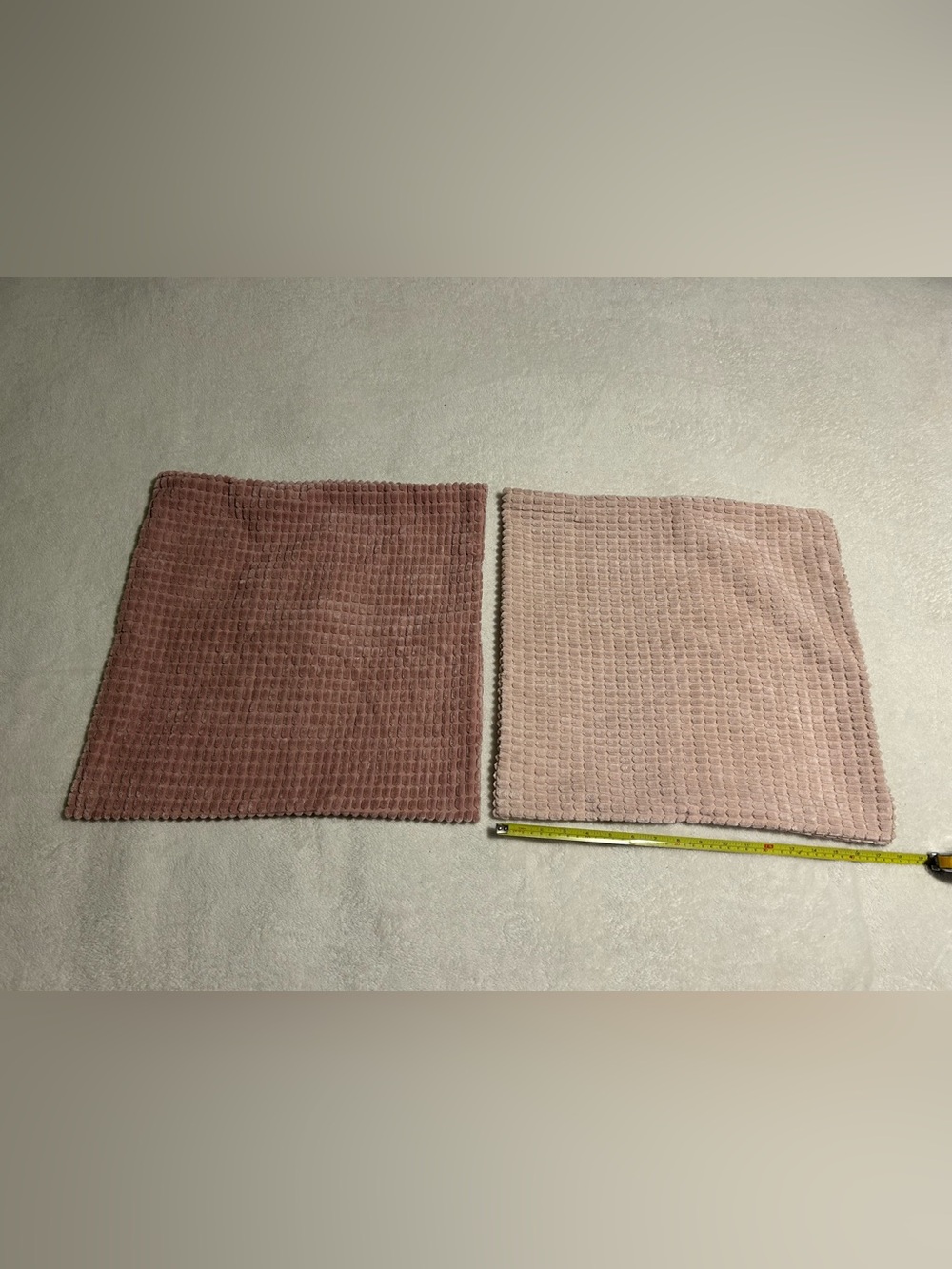 Two pink throw pillow case covers shams pink soft bedroom couch mauve texture